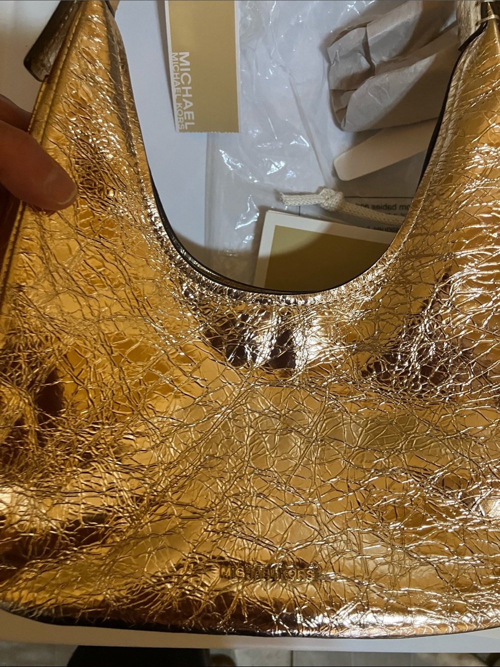 MICHAEL Michael Kors Nolita Metallic Pale Gold Criackled leather Shldr bag - Picture 14 of 14